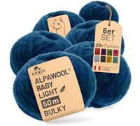HANSA-FARM Alpawool Baby Alpaka Light 50 Bulky Lot de 6 pelotes de laine légère et sans rayures, pour tricot et crochet, HF259 Deep Ocean heather