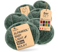 HANSA-FARM Alpawool Baby Alpaka Light 50 Bulky Lot de 6 pelotes de laine légère et sans rayures, pour tricot et crochet, HF275 émeraude chiné