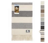 HANSA-FARM | Extra Large Couverture bébé alpaga - 200 x 130 cm - Doux et Moelleux en 100% Laine d'alpaga bébé Plaid Couvre-lit Gris/Beige rayé