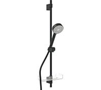 Hansa Hansabasicjet kit de douche murale, longueur 960 mm, technique anti-calcaire, 3 jets, douchette à main diamÚtre 95 mm, 44670133, Coloris: noir mat - 4467013333