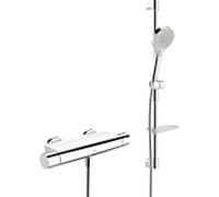 Hansa Système de douche Hansaoptima 481303310009 avec thermostat, montage mural, inverseur rotatif indépendant de la pression, chromé