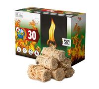 HANSA Lot de 30 allume-feux en laine de bois - Durée de combustion de 8 à 10 minutes - Matériau naturel pour cheminée, barbecue et foyer