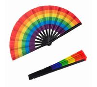 HANSAMU Grand éventail arc-en-ciel pliable coloré pour femme et homme - Pour festival, défilé, cosplay, accessoires photo, fête, danse, décorations