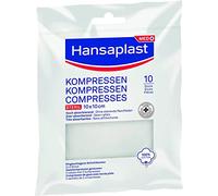 Hansaplast 10 Compresses stériles 10 x 10 cm, compresses en coton pour nettoyage ou protection des plaies, compresses désinfectantes hautement absorbantes