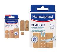 Hansaplast 40 Pansements Elastic, pansements prédécoupés, respirants, pansements stériles de différentes tailles & Classic 10 Bandes de 10 cm x 6 cm, Pansements résistants à l’eau et à la poussière