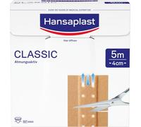Hansaplast Pansements classiques (5 m x 4 cm) - Pansements coupables avec une adhérence extra forte - Matériau de pansement flexible et respirant