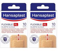 HANSAPLAST - Pansements Flexibles Elastic XL - Forte Adhérence - Bloquent 99% des Bactéries - Pour les Plaies Moyennes à Grandes - Boîte 10 Pansements 5 x 7,2 cm (Lot de 2)