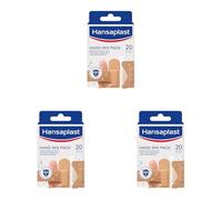 HANSAPLAST - Pansements Mix-Pack Mains Prédécoupés - Déperlants, Imperméables & Souples - Pansements Universels - Petites Plaies - Pouvoir Adhésif Elevé - 20 Pansements Doigts (5 Formats) (Lot de 3)