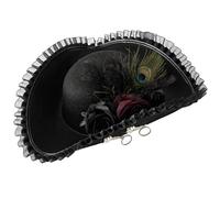 Hansber Chapeau Tricorne Pirate Chapeau Colonisateur Usé Casque Mousquetaire Pour Halloween Fête Thématiques Pirates Type A Noir Taille unique