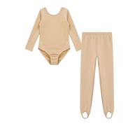Hansber Combinaison De Danse Pour Enfants Mädchen Manches Longues Chaud Doublée Body De Ballet Uni Justaucorps De Danse Stretch Collant De Danse Avec Étriers Un col rond nude 8-9 ans