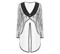Hansber Costume De Cirque Pour Femmes Paillettes Scintillantes Veste Queue De Pie Manches Longues Manteau Steampunk Carnaval Halloween Uniforme Maître Argent L