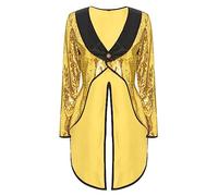 Hansber Costume De Cirque Pour Femmes Paillettes Scintillantes Veste Queue De Pie Manches Longues Manteau Steampunk Carnaval Halloween Uniforme Maître Or 3XL