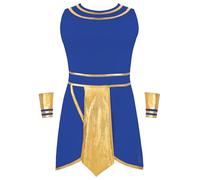 Hansber Costume De Dieu Grec Pour Hommes Sexy Gladiateur En Patchwork Métallique Robe Avec Garniture Or Carnaval Mardi Gras Cosplay Déguisement Bleu 3XL