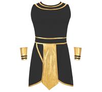 Hansber Costume De Dieu Grec Pour Hommes Sexy Gladiateur En Patchwork Métallique Robe Avec Garniture Or Carnaval Mardi Gras Cosplay Déguisement Noir L