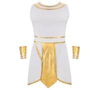Hansber Costume De Dieu Grec Pour Hommes Sexy Gladiateur En Patchwork Métallique Robe Avec Garniture Or Carnaval Mardi Gras Cosplay Déguisement Blanc XXL