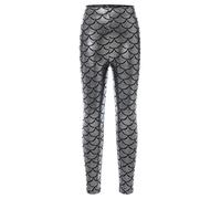 Hansber Costume De Sirène pour Mädchen Pantalon Enfant Leggings Métallisés Imprimé Écailles De Poisson Collants Stretch Pantalon De Danse Déguisement Carnaval Argent 7-8 Ans