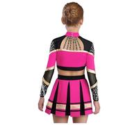 Hansber Costume Meneuse Chœur Pour Enfant Mädchen Costume Carnaval Robe Meneuse Chœur Manches Longues Décolletée Top Danse Avec Jupe Plissée Scintillant Avec Strass Rose Vif 5-6 ans