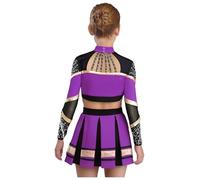 Hansber Costume Meneuse Chœur Pour Enfant Mädchen Costume Carnaval Robe Meneuse Chœur Manches Longues Décolletée Top Danse Avec Jupe Plissée Scintillant Avec Strass Violet 13-14 ans