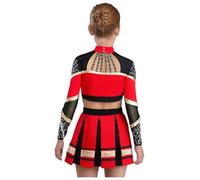 Hansber Costume Meneuse Chœur Pour Enfant Mädchen Costume Carnaval Robe Meneuse Chœur Manches Longues Décolletée Top Danse Avec Jupe Plissée Scintillant Avec Strass Rouge 5-6 ans