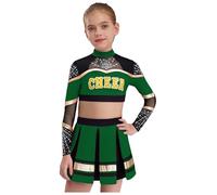Hansber Costume Meneuse Chœur Pour Enfant Mädchen Costume Carnaval Robe Meneuse Chœur Manches Longues Décolletée Top Danse Avec Jupe Plissée Scintillant Avec Strass Vert 11-12 ans