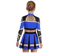 Hansber Costume Meneuse Chœur Pour Enfant Mädchen Costume Carnaval Robe Meneuse Chœur Manches Longues Décolletée Top Danse Avec Jupe Plissée Scintillant Avec Strass Bleu 5-6 ans