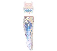 Hansber Costume Sirène Pour Femmes Robe Soirée Longue Paillettes Glitzer Top Danse Court Haut Jupe En Queue Poisson Jupe Maxi Avec Fente Costume Carnaval Rose S