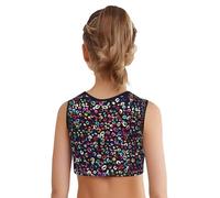 Hansber Enfants Filles Chemise Pailletée Chemisier Motif Léopard Haut sans Manches Hip Hop Street Dance Tshirt De Danse Décolleté Haut De Danse Noir 11-14 Years