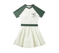 Hansber Enfants Filles Manches Courtes Une Pièce Maillot De Bain Modeste Tenue De Plage Piscine Vêtements Natation Vert foncé 13-14 Ans