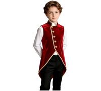Hansber Garçon Bal Aristocrate Enfants Mascarade Veste Médiévale Pour Jeune | Blazer Smoking,Redingote Médiévale,Velours,Chemise À Boutons,Gilet Sans Manches,Col Montant,Halloween Party,Noël,Photographie