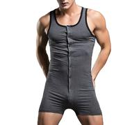 Hansber Hommes Combinaison Sans Manches Une Pièce Jumpsuit Élastique Coton Wrestling Singlet Maillot Body Avec Boutons Pyjama Lingerie De Nuit Taille M Xxl Gris foncé L