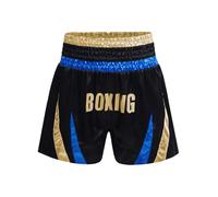 Hansber Muay Thai Short pour Enfants Muay Thai Pantalon Junior Garçons Et Filles Kickboxing Pantalon pour Sports De Combat Cage Fight Et Entraînement Bleu et Or 13-14 Ans