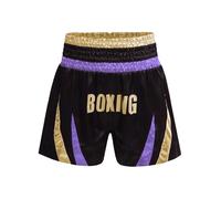 Hansber Muay Thai Short pour Enfants Muay Thai Pantalon Junior Garçons Et Filles Kickboxing Pantalon pour Sports De Combat Cage Fight Et Entraînement Violet Clair et Or 11-12 Ans