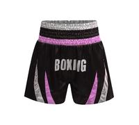 Hansber Muay Thai Short pour Enfants Muay Thai Pantalon Junior Garçons Et Filles Kickboxing Pantalon pour Sports De Combat Cage Fight Et Entraînement Rose et Argent 11-12 Ans