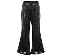 Hansber Pantalon Pailleté Enfant Mädchen Lumineux Pantalon À Haute Taille Glissant Legging Style Années Disco Festival Costume De Fête Thème Noir 9-10 Ans
