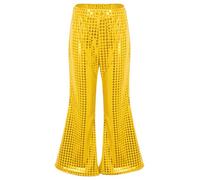 Hansber Pantalon Pailleté Enfant Mädchen Lumineux Pantalon À Haute Taille Glissant Legging Style Années Disco Festival Costume De Fête Thème Or 13-14 Ans