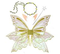 Hansber Pièce Dorganza Transparente Dailes Fée Avec Guirlande Oreilles Delfe Et Bâton Magicien Pour La Fête Costume Dhalloween Or Taille unique