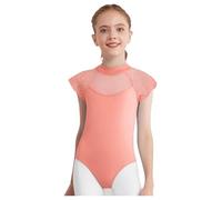 Hansber Robe De Ballet Pour Petites Filles Manches En Dentelle Fleurie Tenue De Danse Col Montant Body Mesh Patchwork Maillot Coupe Leotard Vêtements De Danse Rose corail 5-6 ans