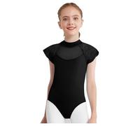 Hansber Robe De Ballet Pour Petites Filles Manches En Dentelle Fleurie Tenue De Danse Col Montant Body Mesh Patchwork Maillot Coupe Leotard Vêtements De Danse Noir 5-6 ans