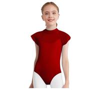 Hansber Robe De Ballet Pour Petites Filles Manches En Dentelle Fleurie Tenue De Danse Col Montant Body Mesh Patchwork Maillot Coupe Leotard Vêtements De Danse Bourgogne 15-16 ans