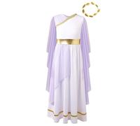 Hansber Robe Pour Fille Costume Grec Festif Robe Médiévale À Manches Longues Blanche Déesse Grecque Athena De Fête Avec Bandeau Feuille Costume Pour Enfant Lavande 9-10 ans