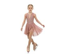 Hansber Robes De Patinage Artistique Filles Strass Paillettes Robe De Danse sans Manches Body Danse Patchwork Maillot Justaucorps avec Jupe en Chiffon #6-16 Ans Rose poudré 13-14 Ans