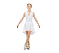 Hansber Robes De Patinage Artistique Filles Strass Paillettes Robe De Danse sans Manches Body Danse Patchwork Maillot Justaucorps avec Jupe en Chiffon #6-16 Ans Blanc 7-8 Ans