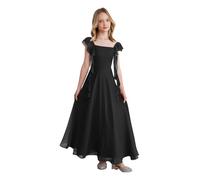 Hansber Robes Fête pour Filles Enfant Robes Cocktail Encolure Carrée Bal en A Dété Uni Mode Soirée Noir 11-12 Ans