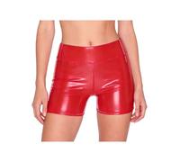 Hansber Shorts en Cuir pour Dames Haute Taille Jupette en Cuir Leggings en Hot Pants en avec Effet Mouillé Boxershorts Élastiques Tenue pour Fête Nuit Club Disco Rouge 3XL