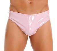 Hansber String Tanga Hommes PU Cuir Sousvêtements Similicuir Micro Slip Wetlook Dessous Thong Slips Brief Clubwear Rose XXL