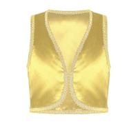 Hansber Veste arabe pour enfant garçon, costume de prince arabe en satin lisse, gilet sans manches avec garniture dorée, tenue médiévale steampunk Jaune 11-12 ans