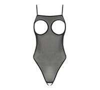 Hansber Women Nylon Body Transparent Ouvert Bh Mesh Bodysuit Sans Soutiengorge Dessous Ouvert Sousvêtements Open Cup Entrejambe Lingerie Culottes Noir M