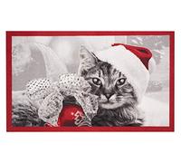 HANSE Home 103041 Paillasson Design Chat de Noël, Polyamide, Rouge/Gris, 45 x 75 x 0,7 cm