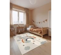 Hanse Home Adventures Dreamy Jumbo Tapis pour Chambre d'enfant avec étoiles, Nuages, Arc-en-Ciel, éléphant, Motif Animal, garçon, Fille, Tapis pour Chambre d'enfant, Salon - Crème Multicolore, 120 x