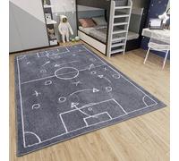 Hanse Home Adventures Tapis pour Enfant Motif Football, Terrain de Football, pour Chambre d'enfant, Salle de Jeux, Chambre d'adolescent, Salon, Gris foncé, 120 x 170 cm